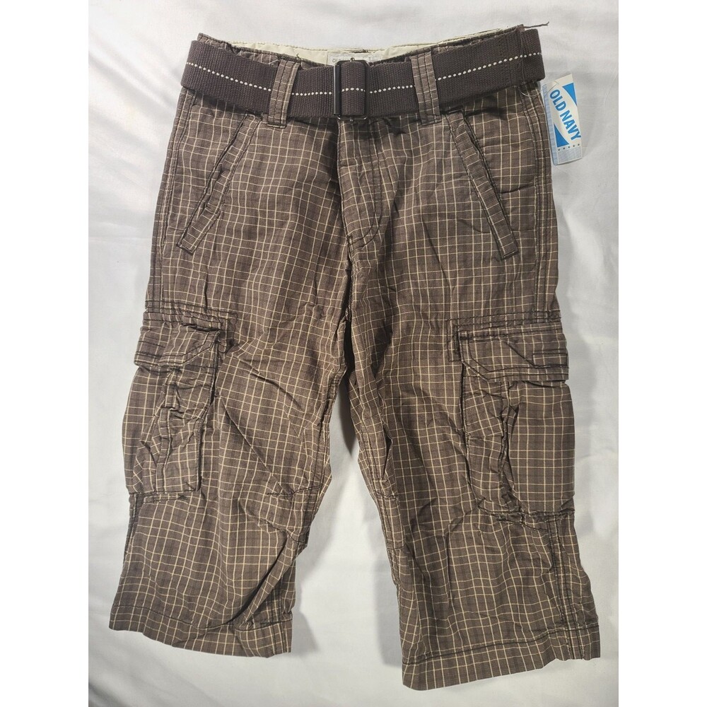Old Navy Boys Size 10 Brown Plaid Cargo Shorts with Belt